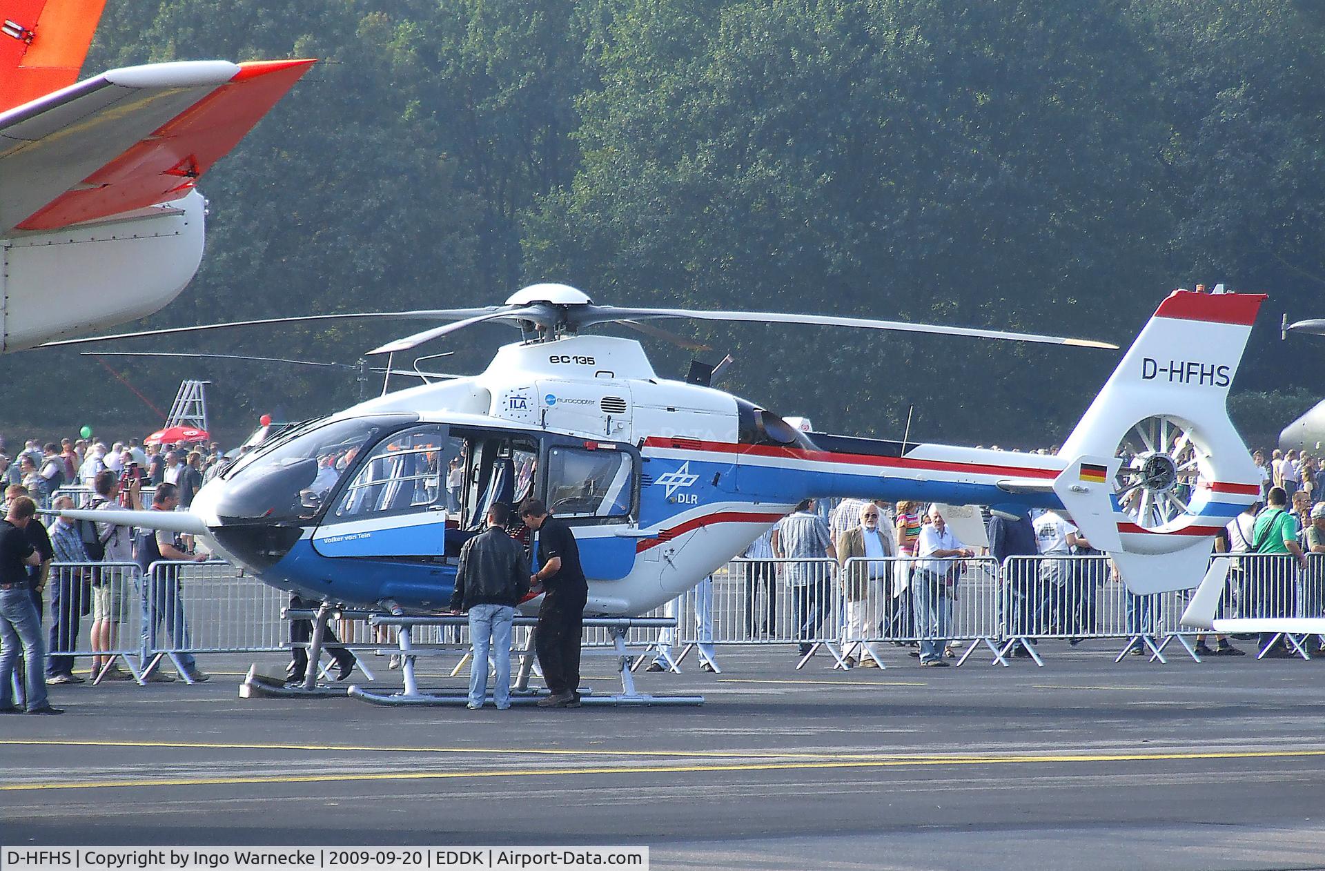 D-HFHS, Eurocopter EC-135T-1 C/N 0028, Eurocopter EC135T-1 ACT/FHS Active Control Technology / Flying Helicopter Simulator) fly-by-wire research helicopter of the DLR at the DLR 2009 air and space day on the side of Cologne airport