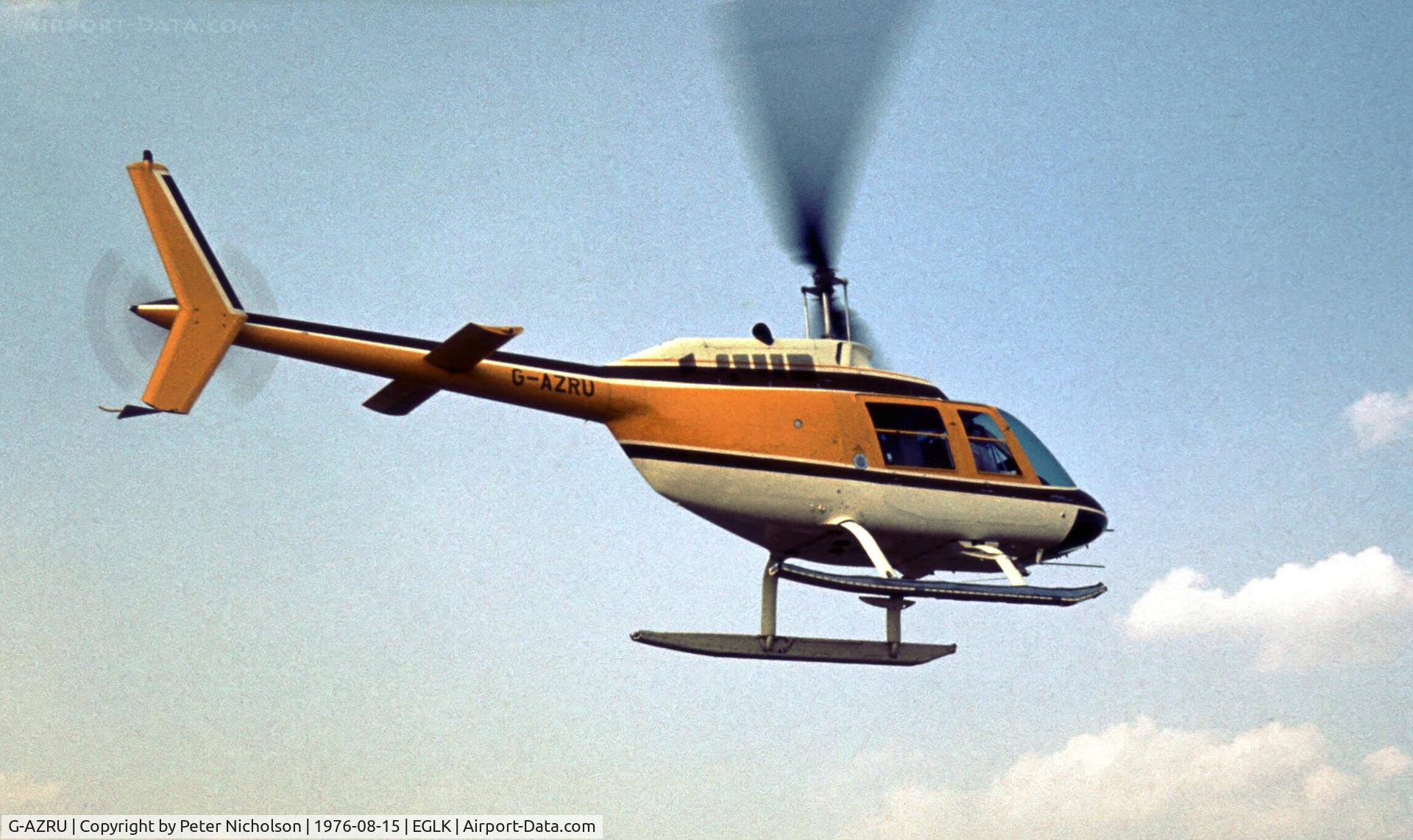 G-AZRU, 1972 Agusta AB-206B JetRanger II C/N 8304, A-B 206B JetRanger II seen at the 1976 Blackbushe Fly-In.