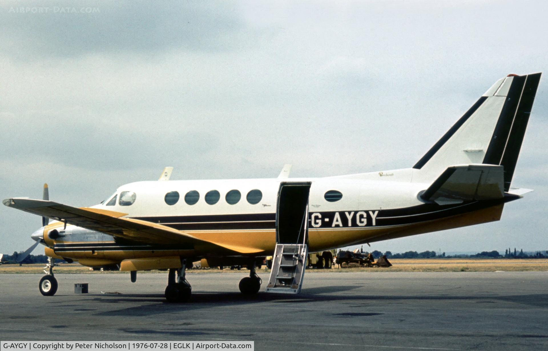 G-AYGY, 1970 Beech King Air 100 C/N B-79, Beech King Air 100 seen at Blackbushe in the Summer of 1976.