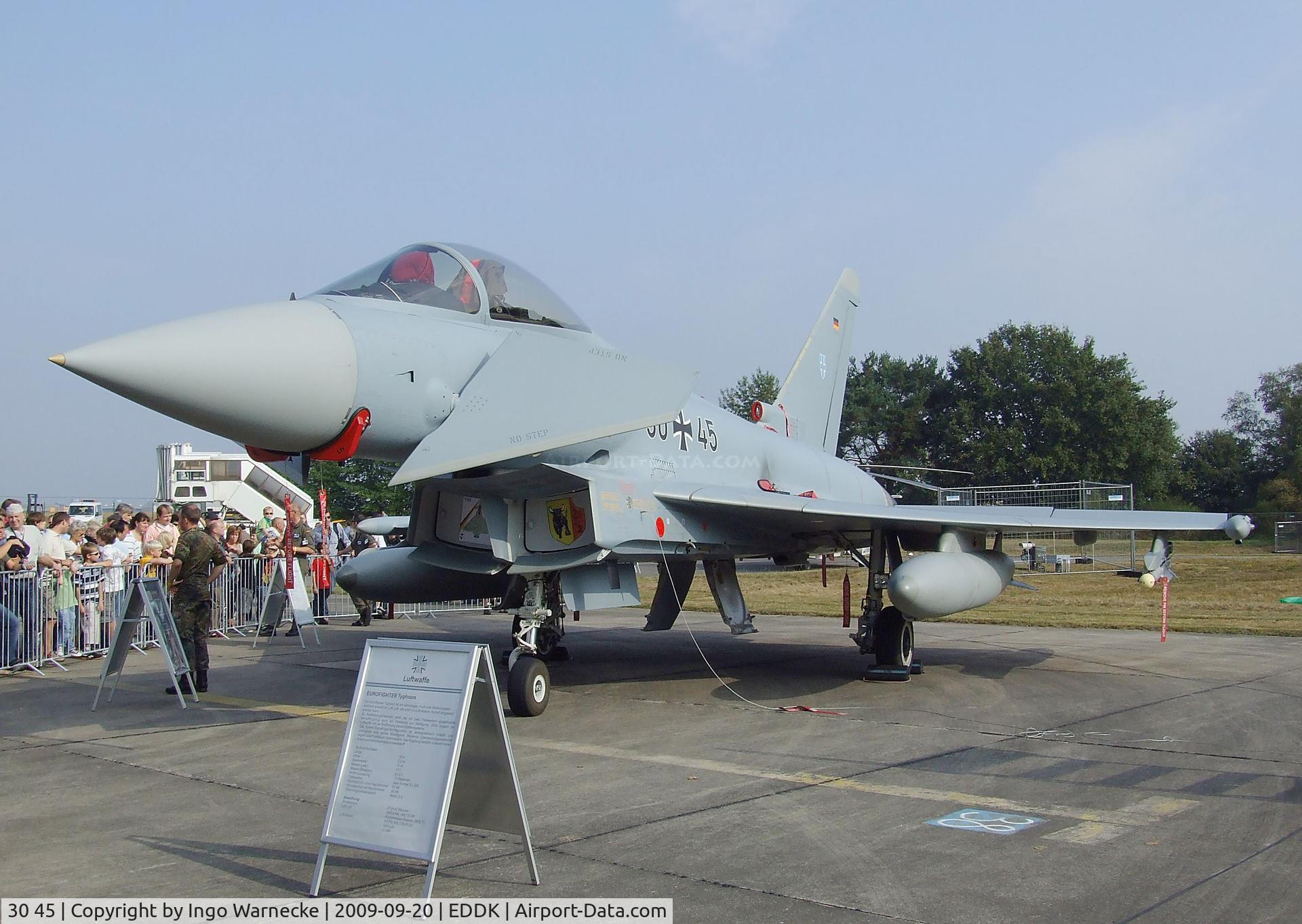 30 45, Eurofighter EF-2000 Typhoon S C/N GS030, Eurofighter EF2000 of the Luftwaffe (German Air Force) at the DLR 2009 air and space day on the side of Cologne airport