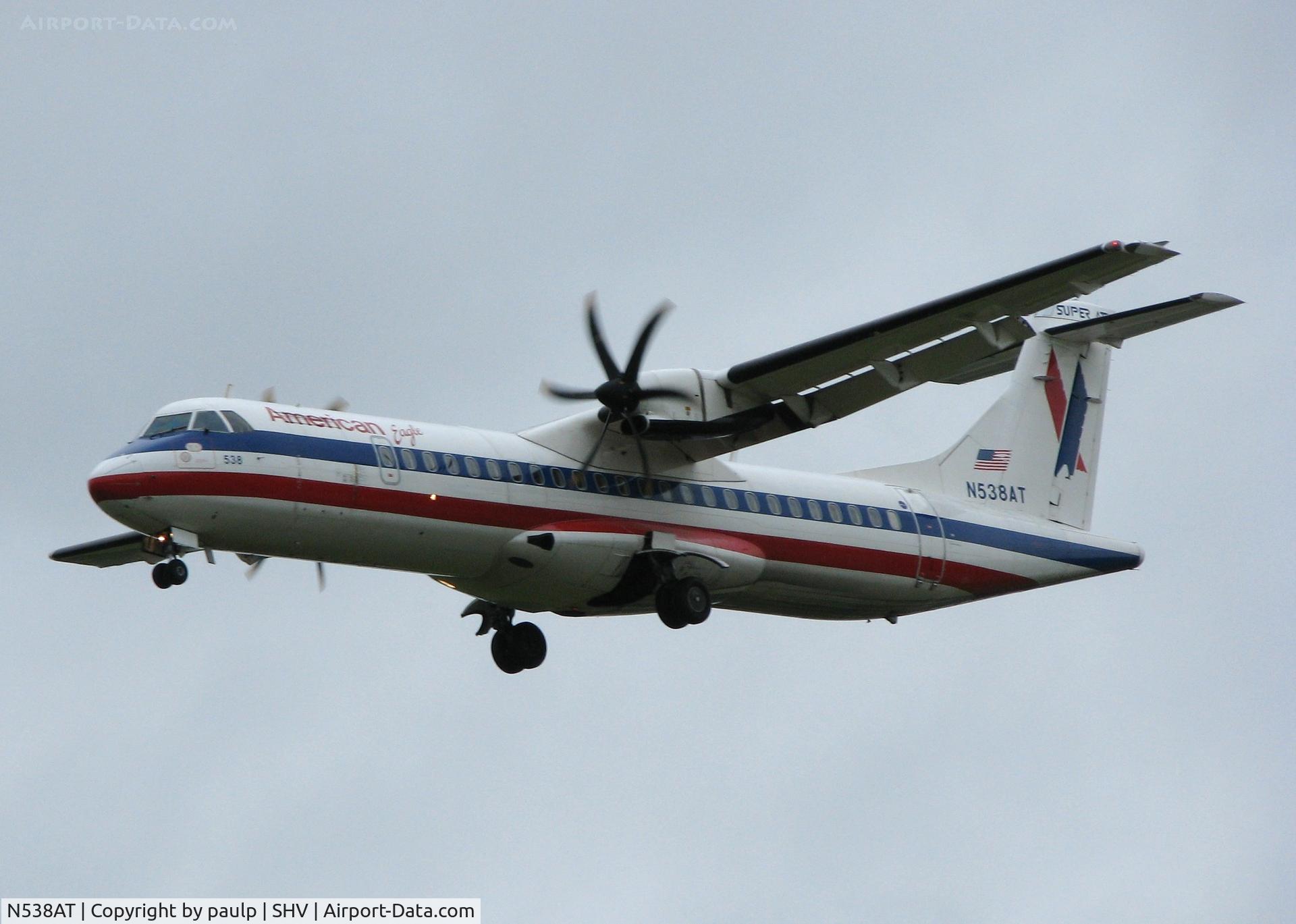 N538AT, 1997 ATR 72-212A C/N 538, Landing on runway 5 at Shreveport Regional.