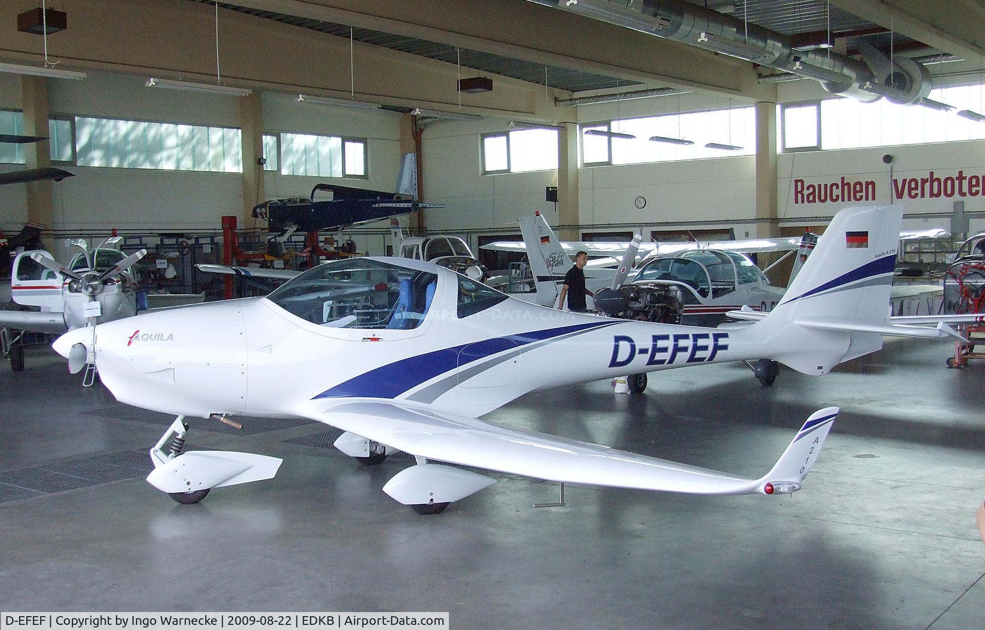 D-EFEF, Aquila A210 (AT01) C/N Not found D-EFEF, Aquila A210 (AT01) in the maintenance hangar at the Bonn-Hangelar centennial jubilee airshow
