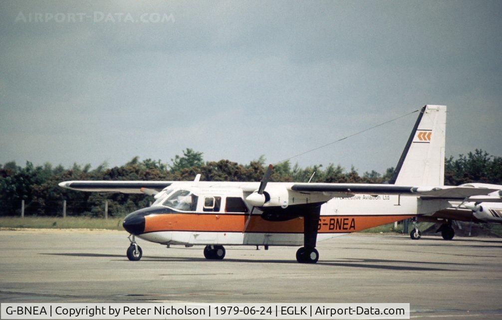 G-BNEA, 1971 Britten-Norman BN-2A-26 Islander C/N 206, BN-2A Islander of Northern Executive Aviation Limited seen at Blackbushe in the Summer of 1979.