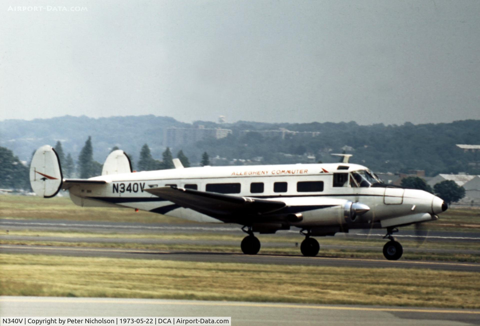 N340V, Volpar Super Turbo 18 C/N BA-65, Volpar Super Turbo 18 of Ransome Airlines division of Allegheny Commuter seen at Washington National in May 1973.