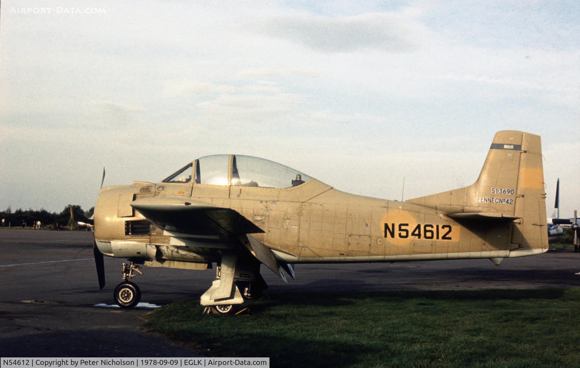 N54612, 1951 North American T-28A Fennec C/N 174-228, Ex-Moroccan Air Force Fennec number 42 seen at Blackbushe in September 1978.
