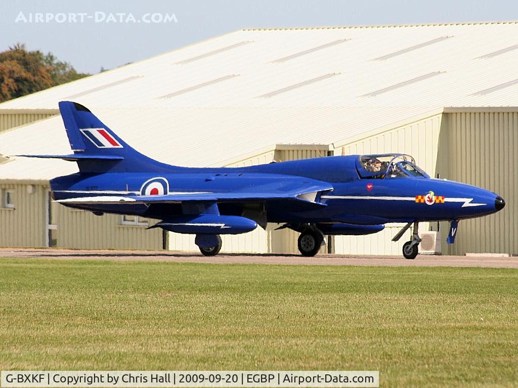G-BXKF, 1958 Hawker Hunter T.7 C/N 41H/003315, Delta Jets Ltd, Painted in Blue Diamond colours and wearing the serial no. XL577