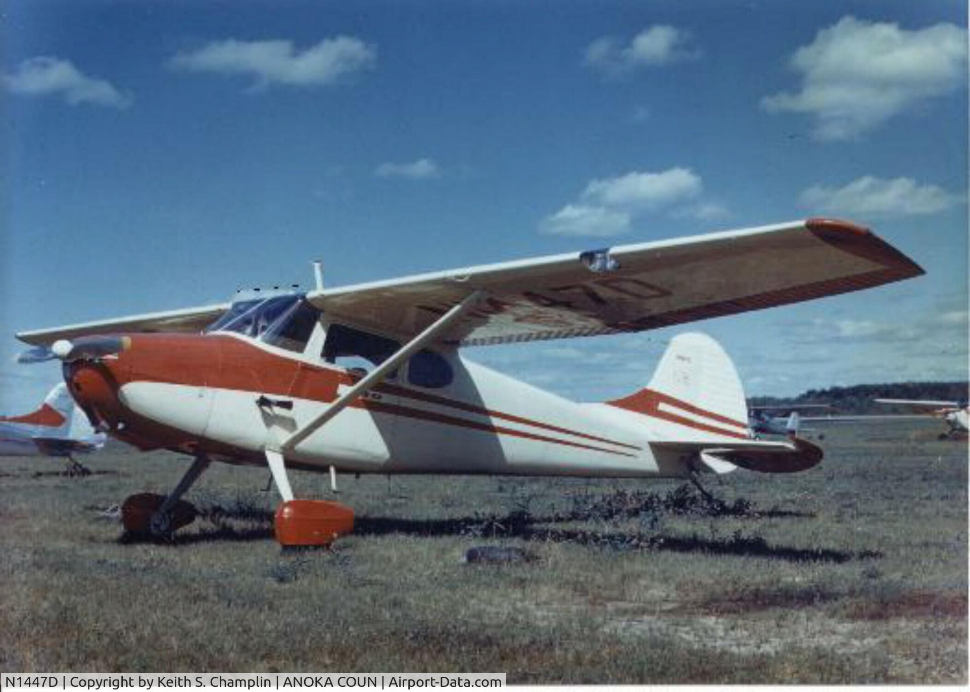 N1447D, 1951 Cessna 170A C/N 20030, Original paint job.  Second owner.  1957 photo.