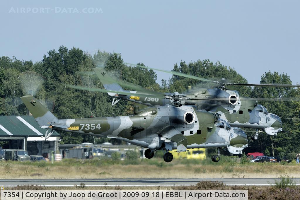 7354, Mil Mi-24V Hind E C/N 087354, take off together with sister ship 7360 during the 2009 NATO Tiger Meet