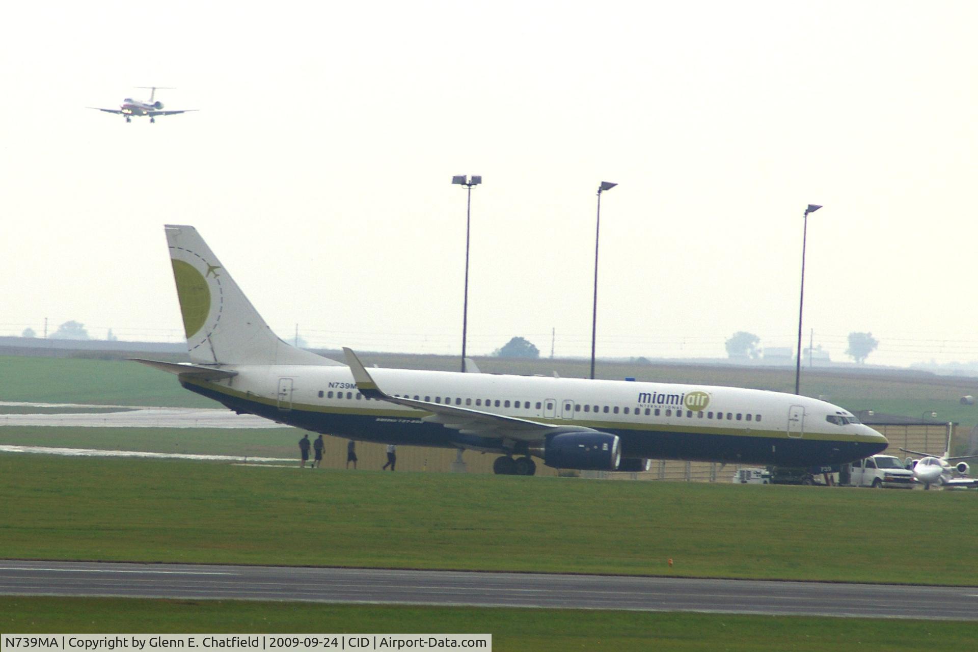 N739MA, 2004 Boeing 737-8Q8 C/N 30670, Foggy day, sitting at PS Air FBO, seen from my window