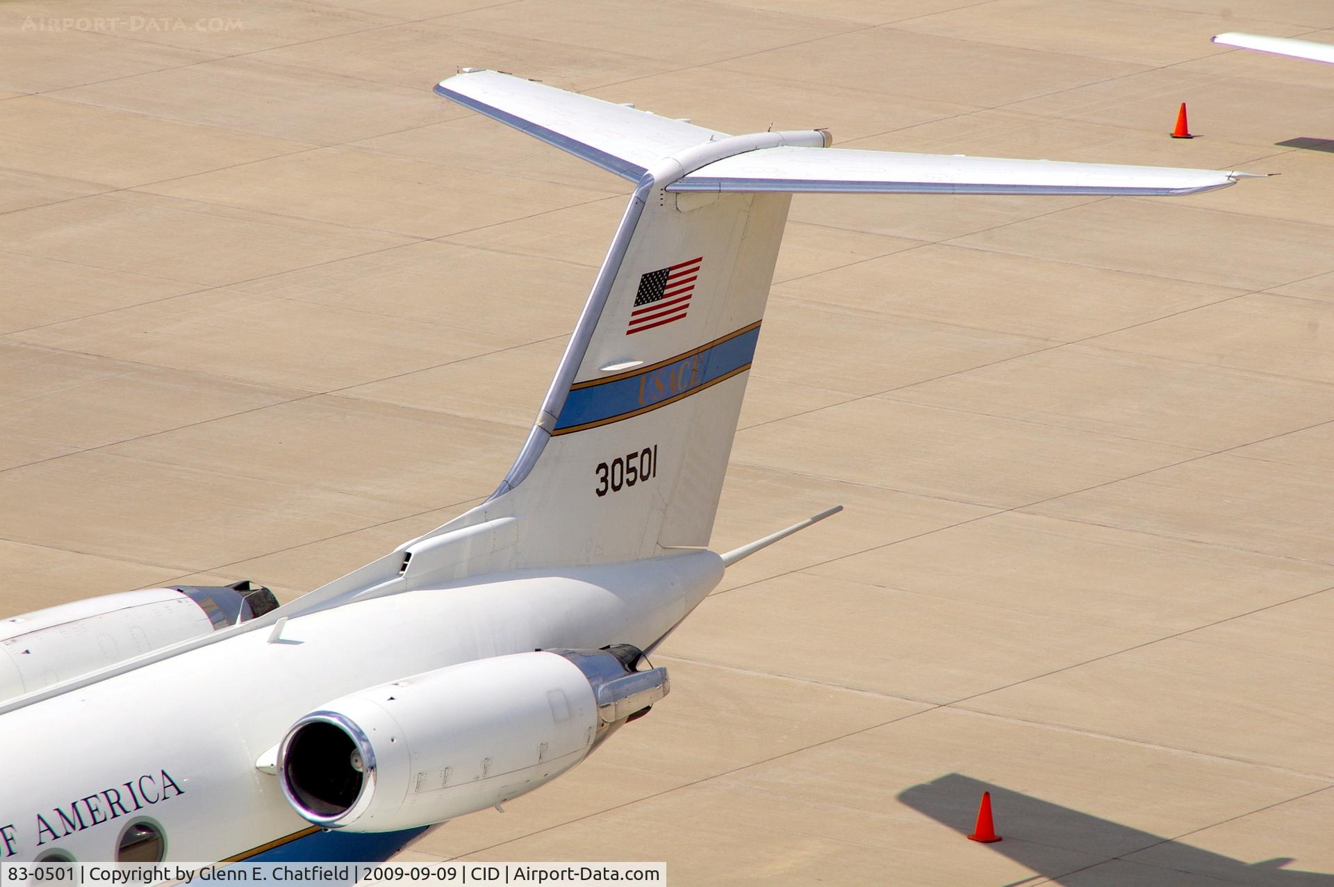 83-0501, 1983 Grumman C-20A Gulfstream III C/N 383, In front of Landmark FBO.  Tail stinger