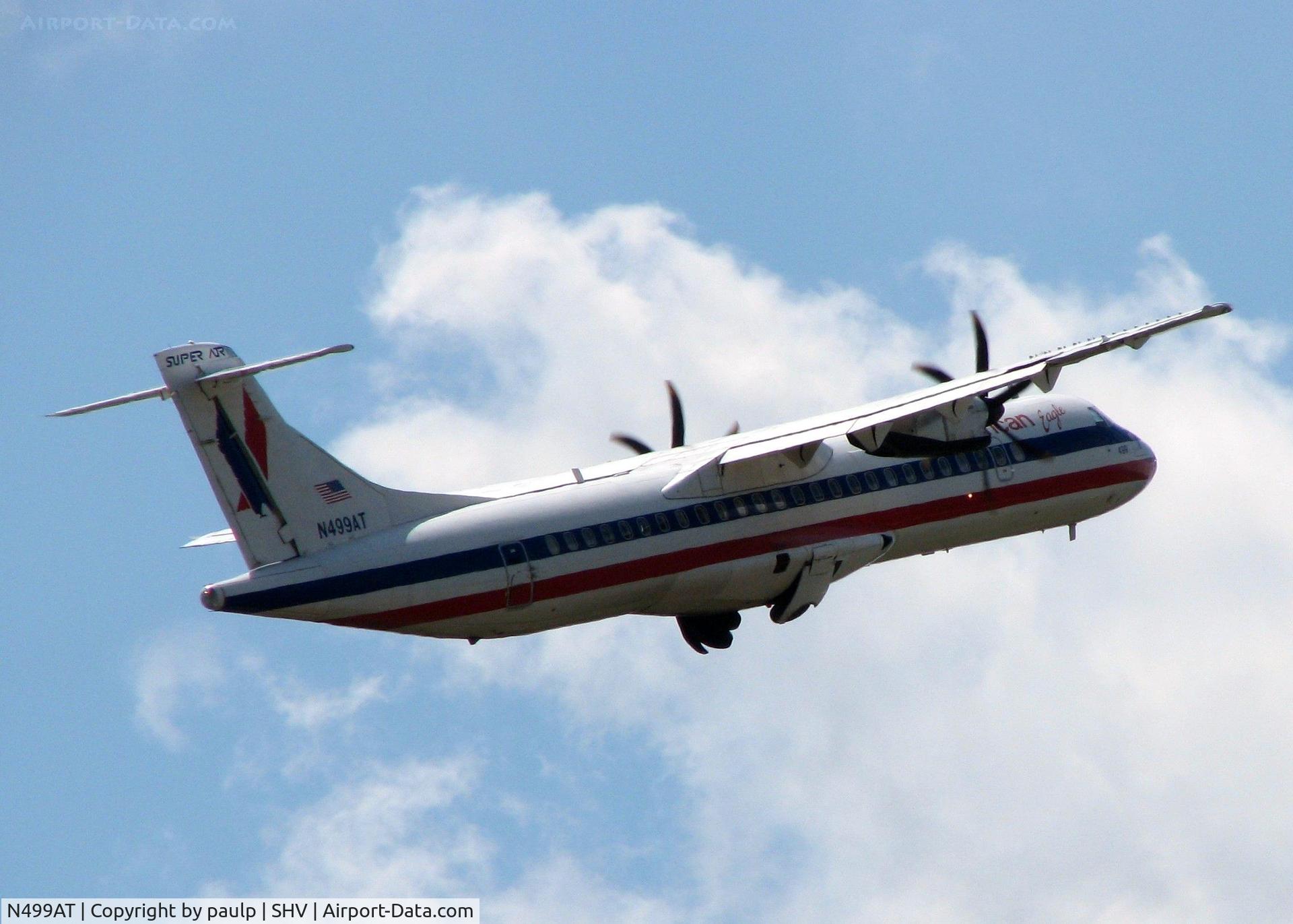 N499AT, 1997 ATR 72-212A C/N 499, Off of runway 23 at Shreveport Regional.