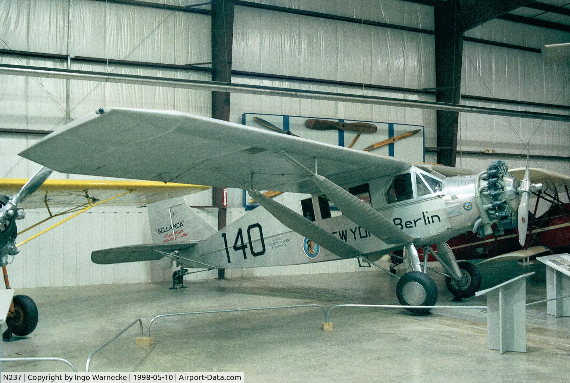 N237, 1928 Bellanca CH-400 Skyrocket C/N 187, Bellanca CH-400 Skyrocket, painted to represent the plane in which C. Chamberlain and C. Levine crossed the Atlantic from the US to Germany on June 4, 1927, at the Virginia Aviation Museum, Sandston VA