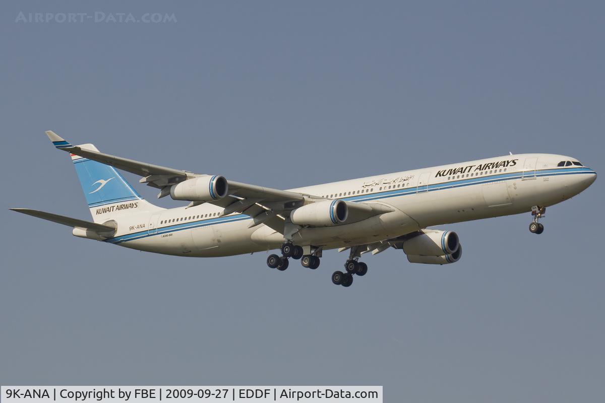 9K-ANA, 1995 Airbus A340-313 C/N 089, short final at EDDF