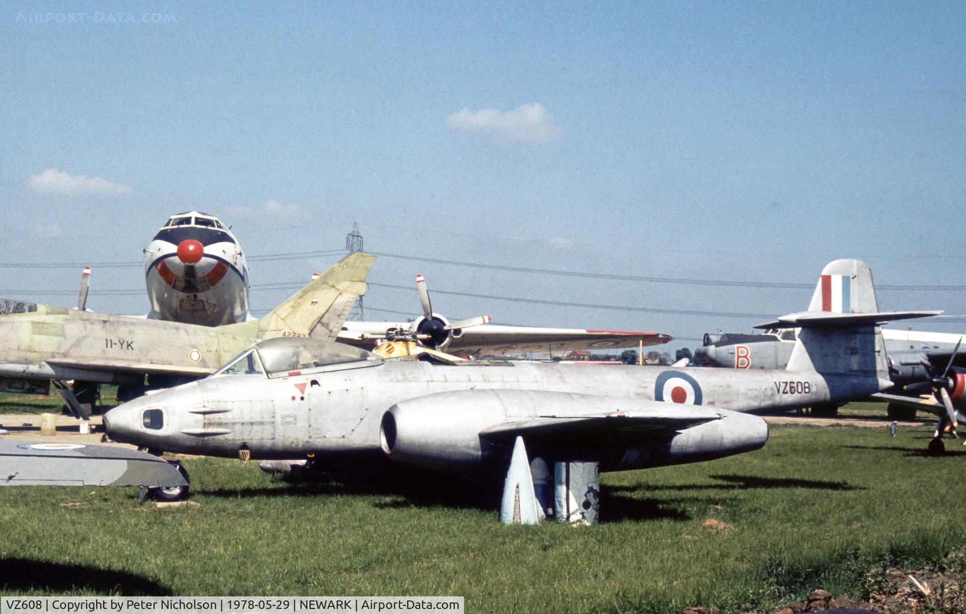 VZ608, Gloster Meteor FR.9 (Mod) C/N Not found VZ608, Meteor FR.9 of the Newark Air Museum as seen in May 1978.