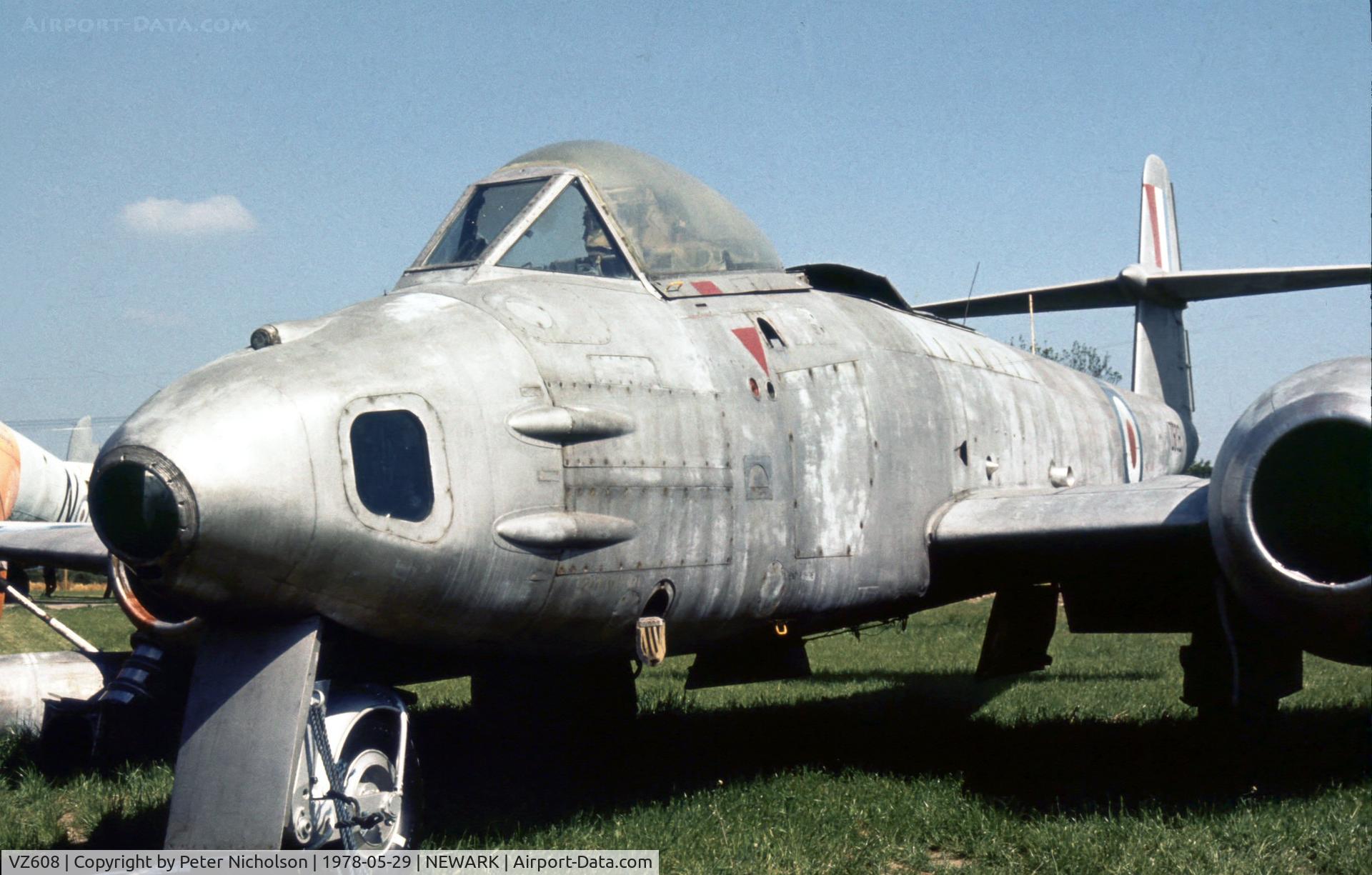 VZ608, Gloster Meteor FR.9 (Mod) C/N Not found VZ608, Another view of the Newark Air Museum's Meteor FR.9 as seen in May 1978.
