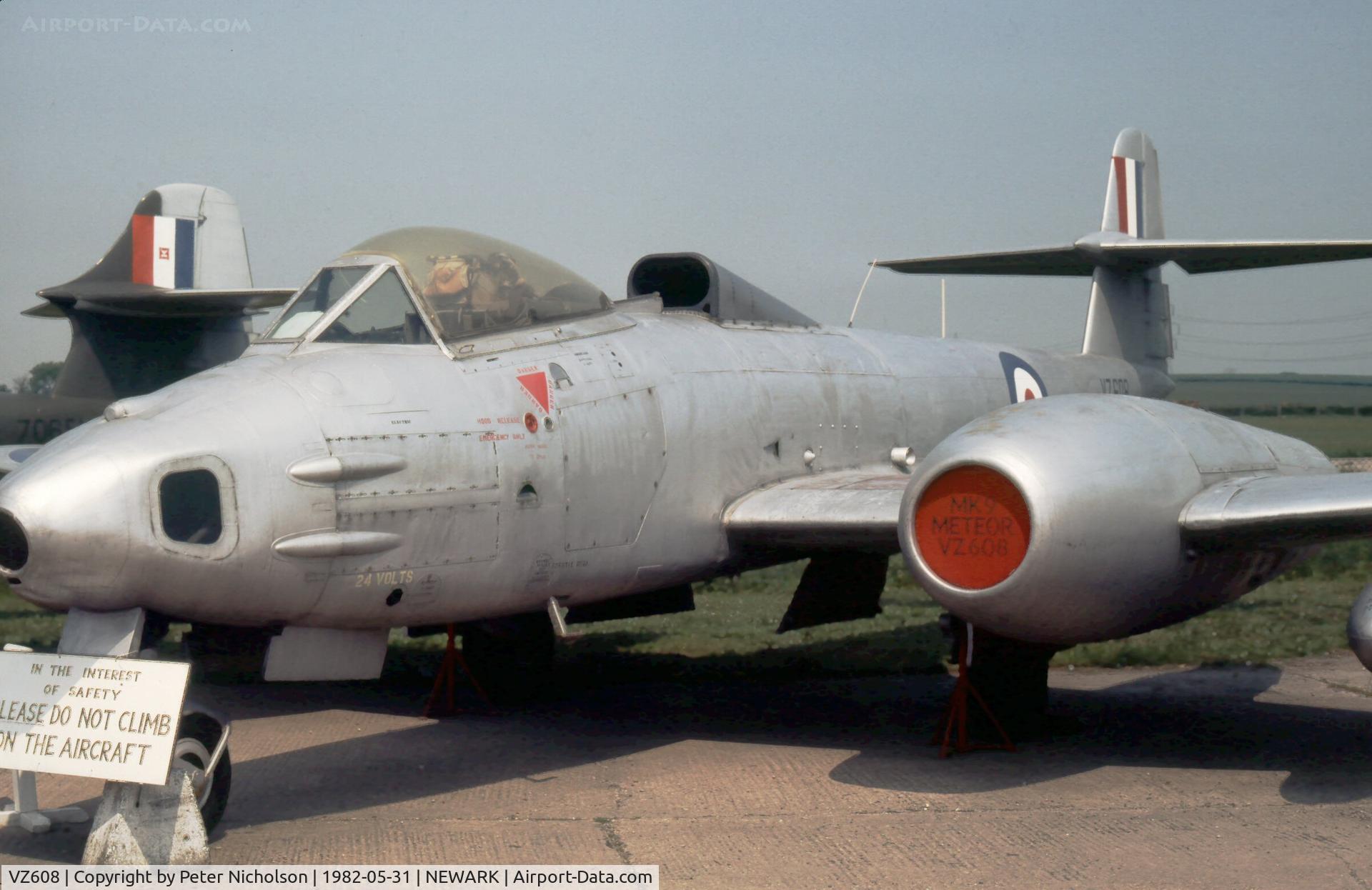 VZ608, Gloster Meteor FR.9 (Mod) C/N Not found VZ608, Meteor FR.9 of the Newark Air Museum as seen in May 1982.