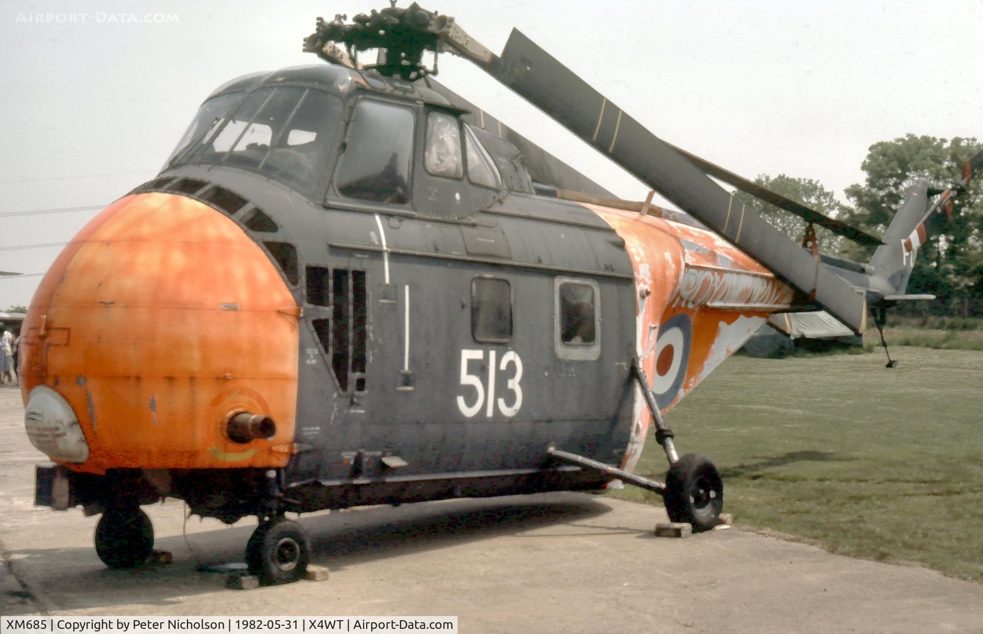 XM685, 1959 Westland Whirlwind HAS.7 C/N WA263, Whirlwind HAS.7 of the Newark Air Museum as displayed in May 1982.