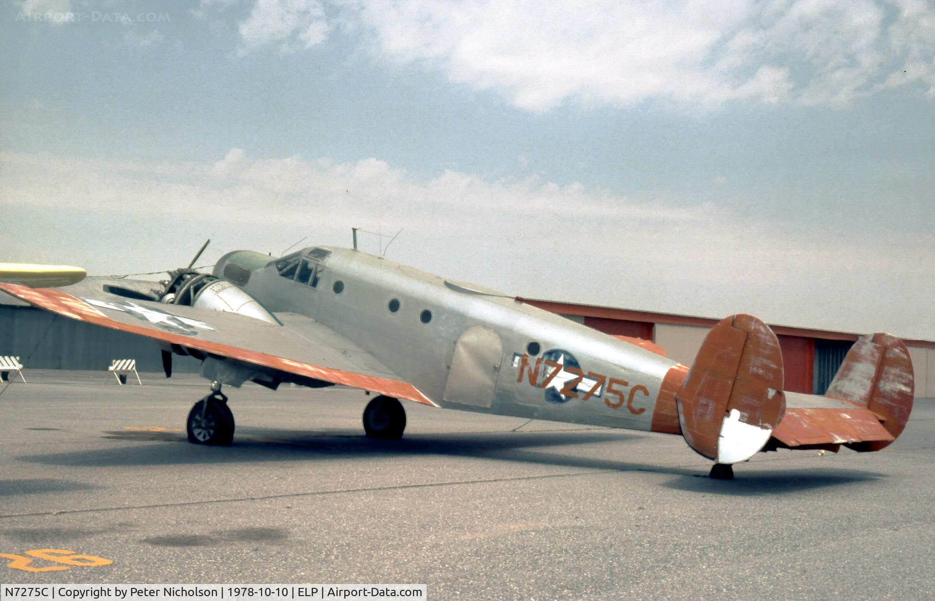 N7275C, 1943 Beech SNB-1 C/N 3815, Another view of the Ex USN SNB-1 Kansan seen at El Paso in October 1978.