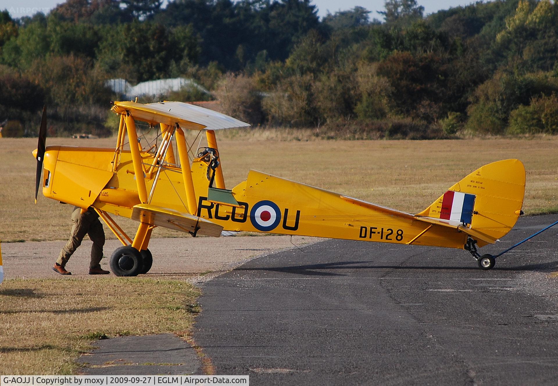 G-AOJJ, 1942 De Havilland DH-82A Tiger Moth II C/N 85877, Tiger Moth push back at White Waltham