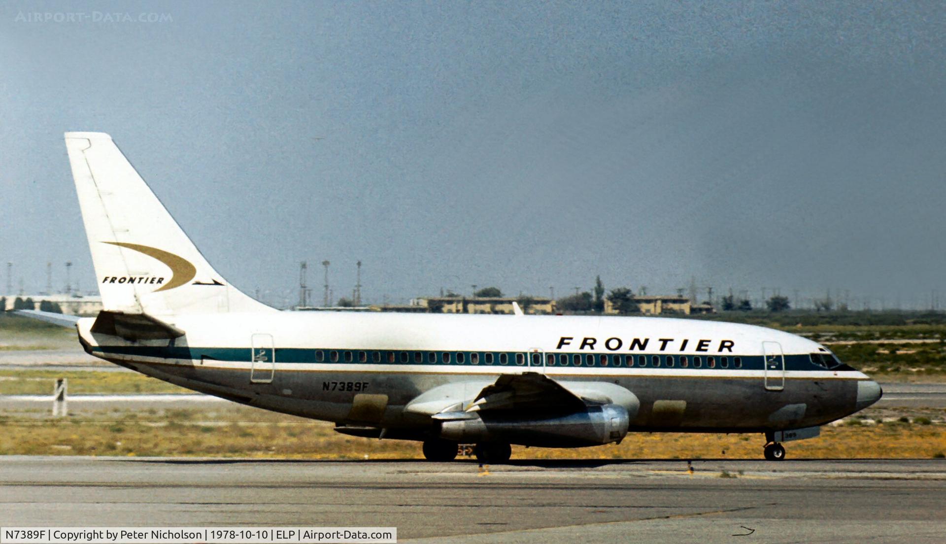 N7389F, 1969 Boeing 737-222 C/N 19937, Boeing 737-222 of Frontier Airlines seen at El Paso in October 1978.