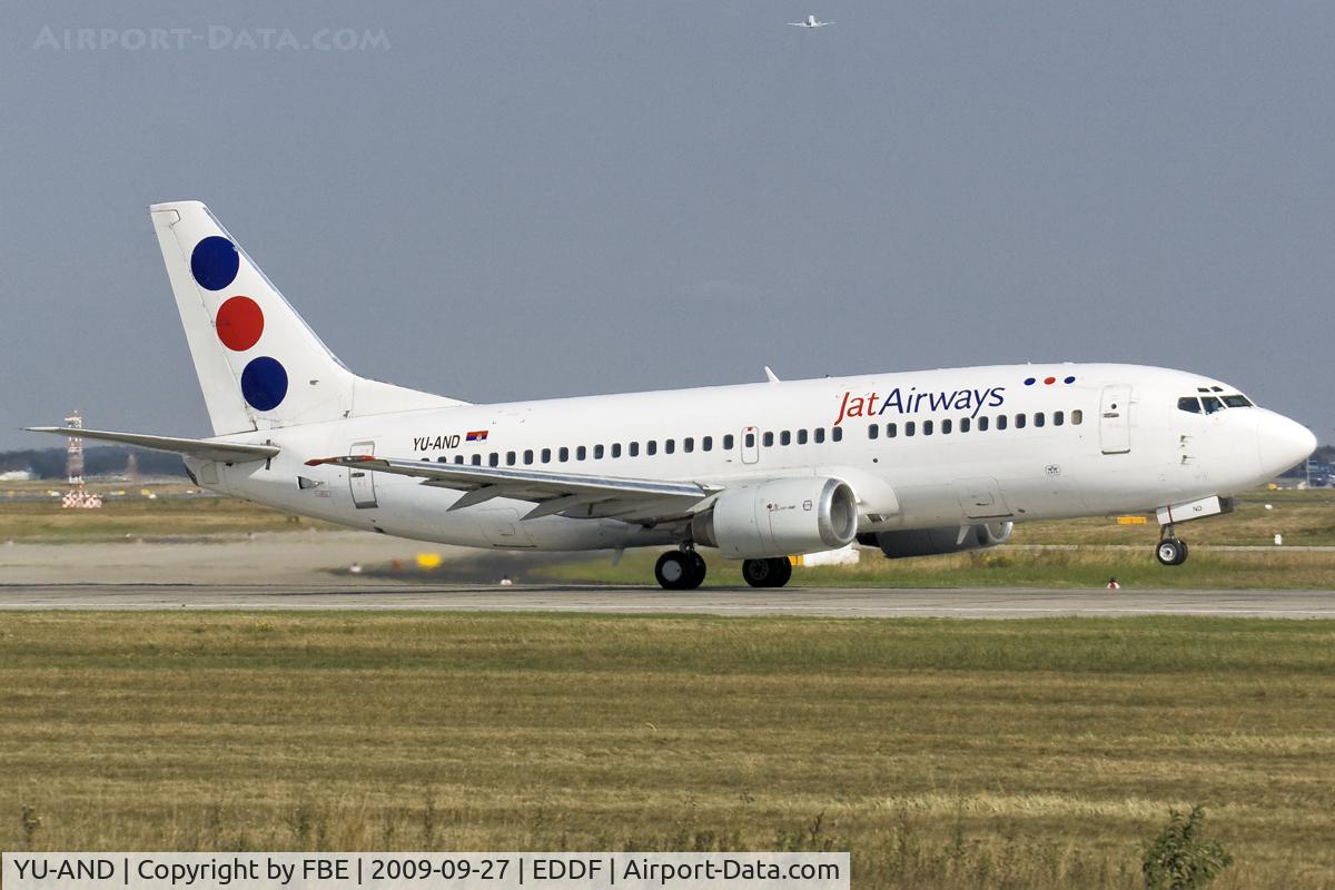 YU-AND, 1985 Boeing 737-3H9 C/N 23329/1134, departing EDDF