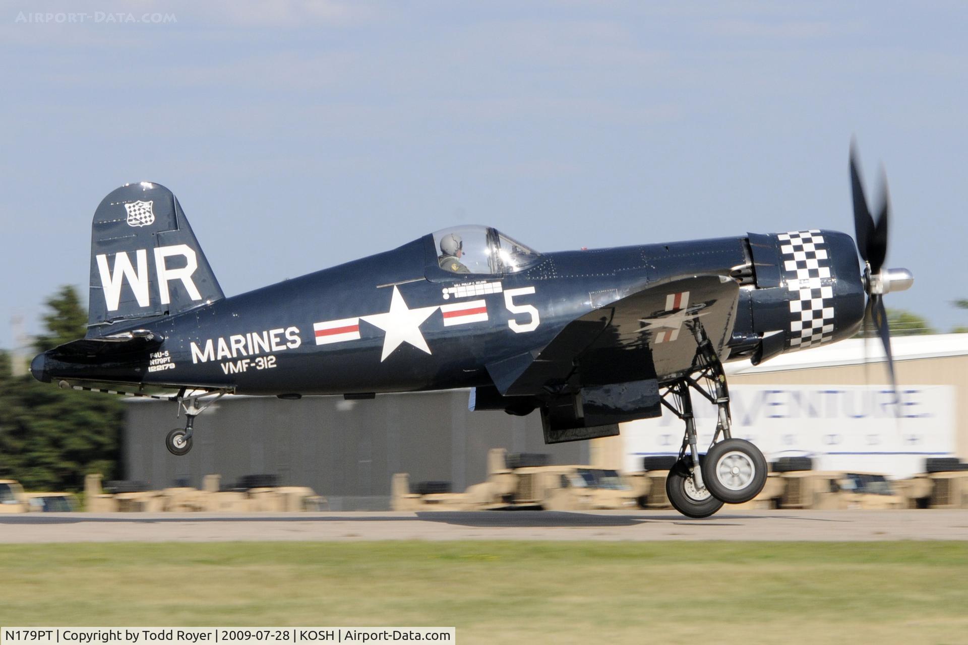 N179PT, 1948 Vought F4U-5 Corsair C/N Not found (Bu122179), Departing OSH on 18