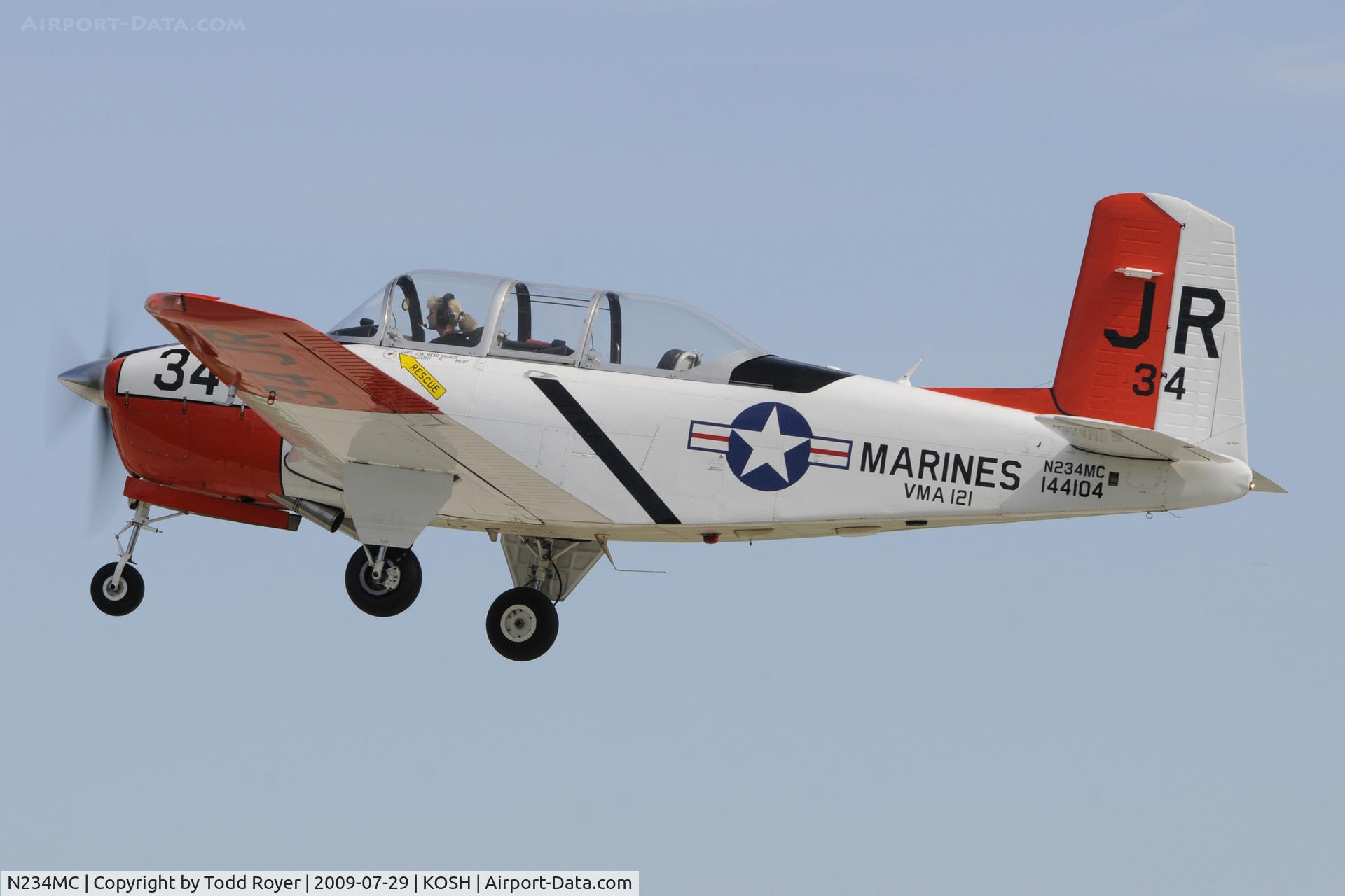 N234MC, 1956 Beech D-45 Mentor C/N BG-411, Departing OSH on 27