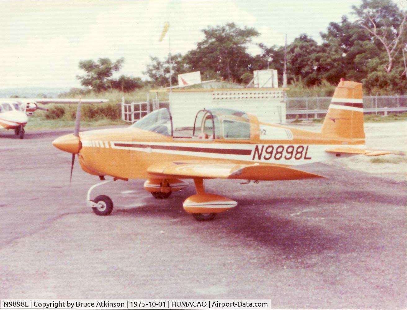 N9898L, 1974 Grumman American AA-1B Trainer C/N AA1B-0498, Taken at Humacao late 1975.  I flew this when I was station at Fort Allen in Ponce. We had a flying club.  I flew this to St. Croix and St. Thomas.  Loved it wish I could have owned it.