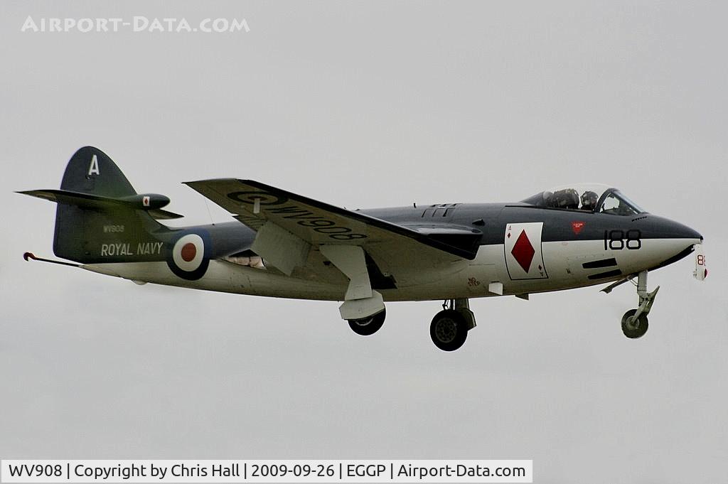 WV908, 1954 Hawker Sea Hawk FGA.6 C/N 6123, returning from its display at the Southport Air Show