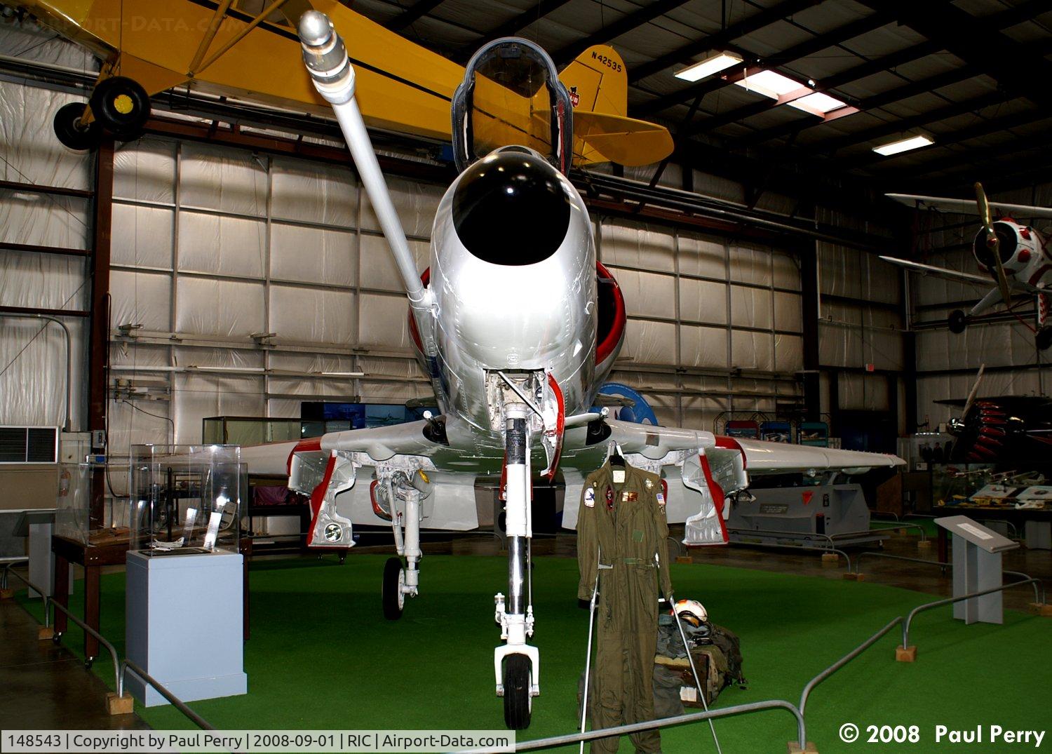 148543, Douglas A-4C Skyhawk C/N 12736, Showing off the old A-4C refueling probe, before the carriage of the AGM-45 Shrike ARM.  After the Shrike, the probes were double-bent, to clear the nose, and keep it clear of any metal.