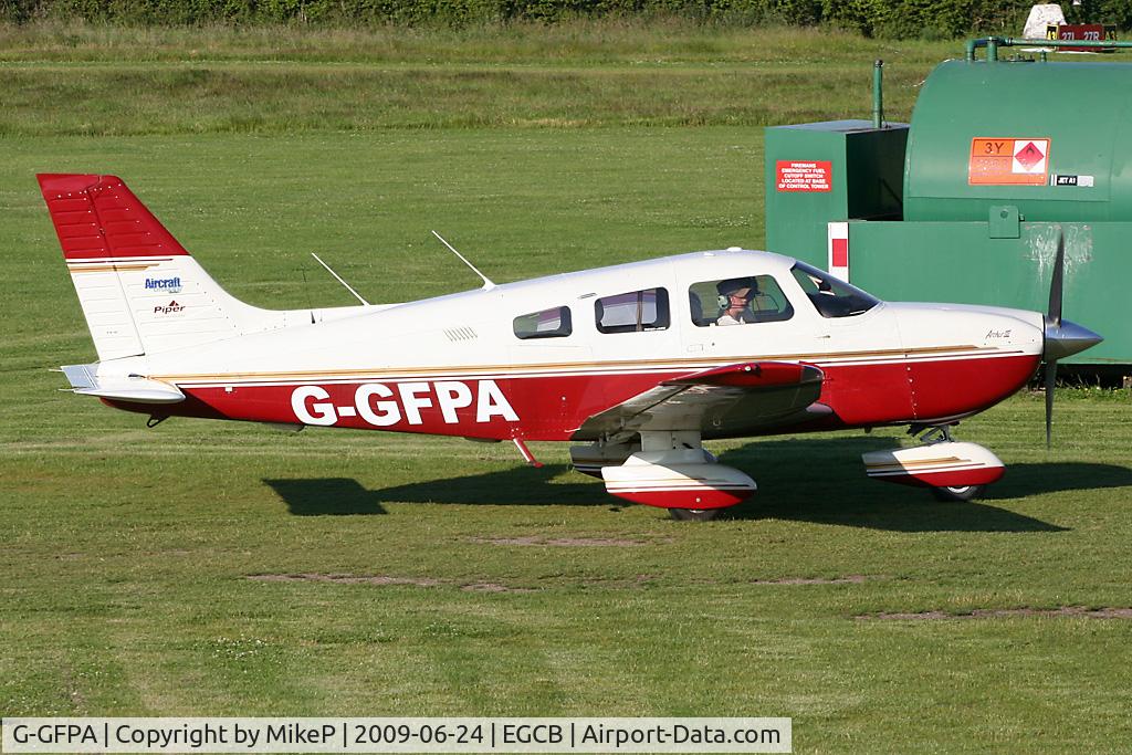G-GFPA, 1995 Piper PA-28-181 Cherokee Archer III C/N 2843010, Semi-resident at Barton seen taxiing in the evening sun.