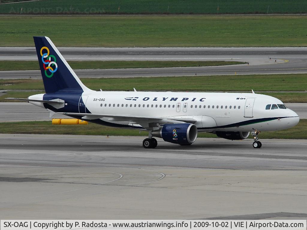 SX-OAG, 2009 Airbus A319-112 C/N 3950, First visit of SX-OAG at VIE for Olympic Air - note the 2 overwing exits