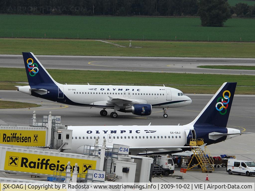 SX-OAG, 2009 Airbus A319-112 C/N 3950, First visit of SX-OAG at VIE for Olympic Air - note the 2 overwing exits