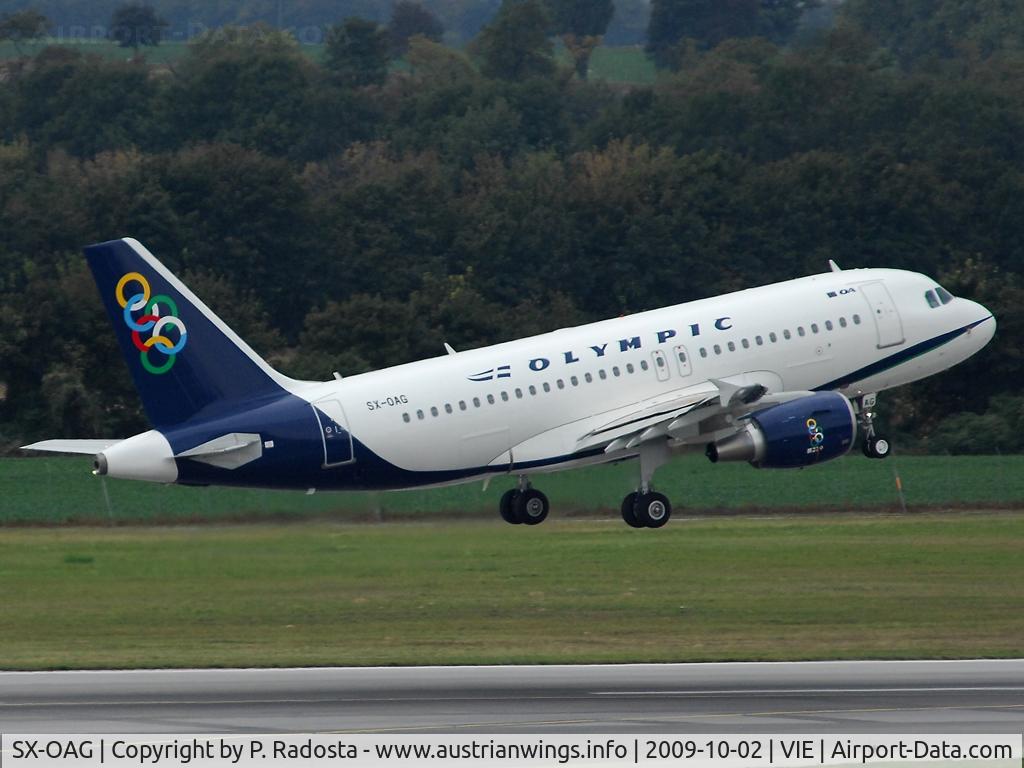 SX-OAG, 2009 Airbus A319-112 C/N 3950, First visit of SX-OAG at VIE for Olympic Air - note the 2 overwing exits
