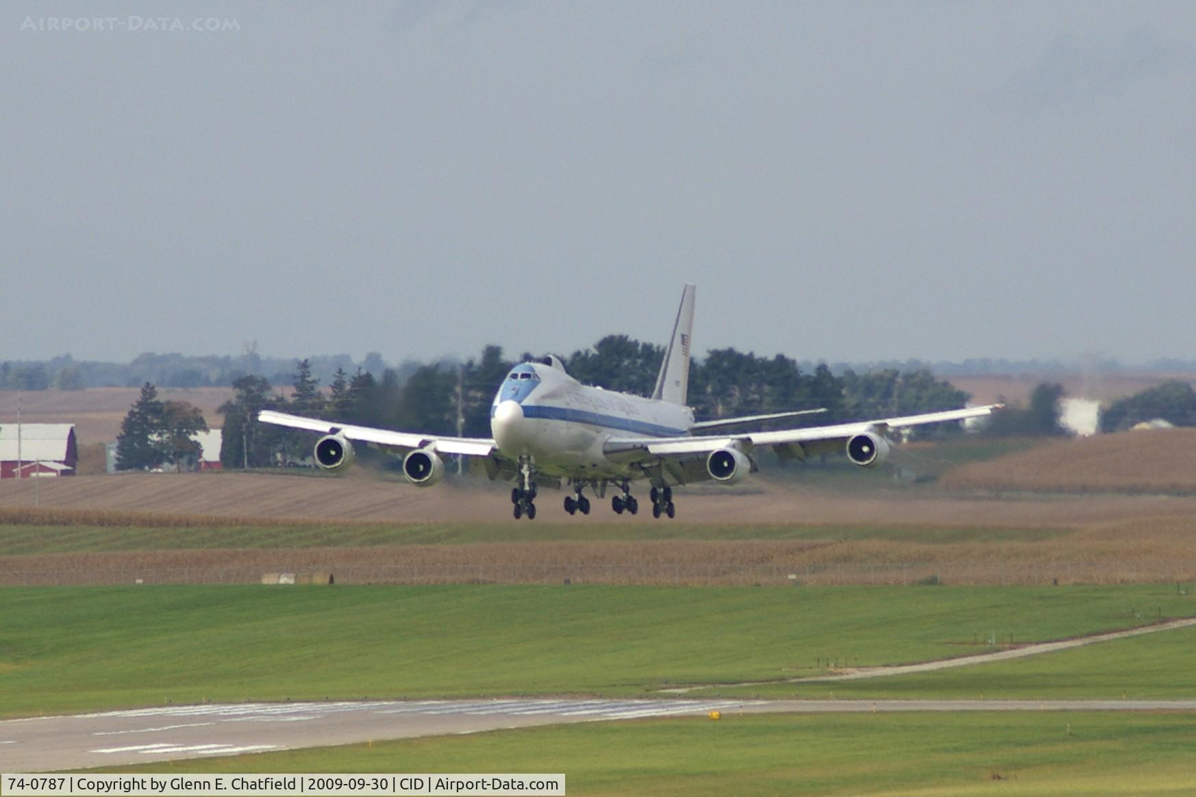 74-0787, 1974 Boeing E-4B C/N 20684, Shot from the control tower, which is about a mile from the runway 9 threshold.