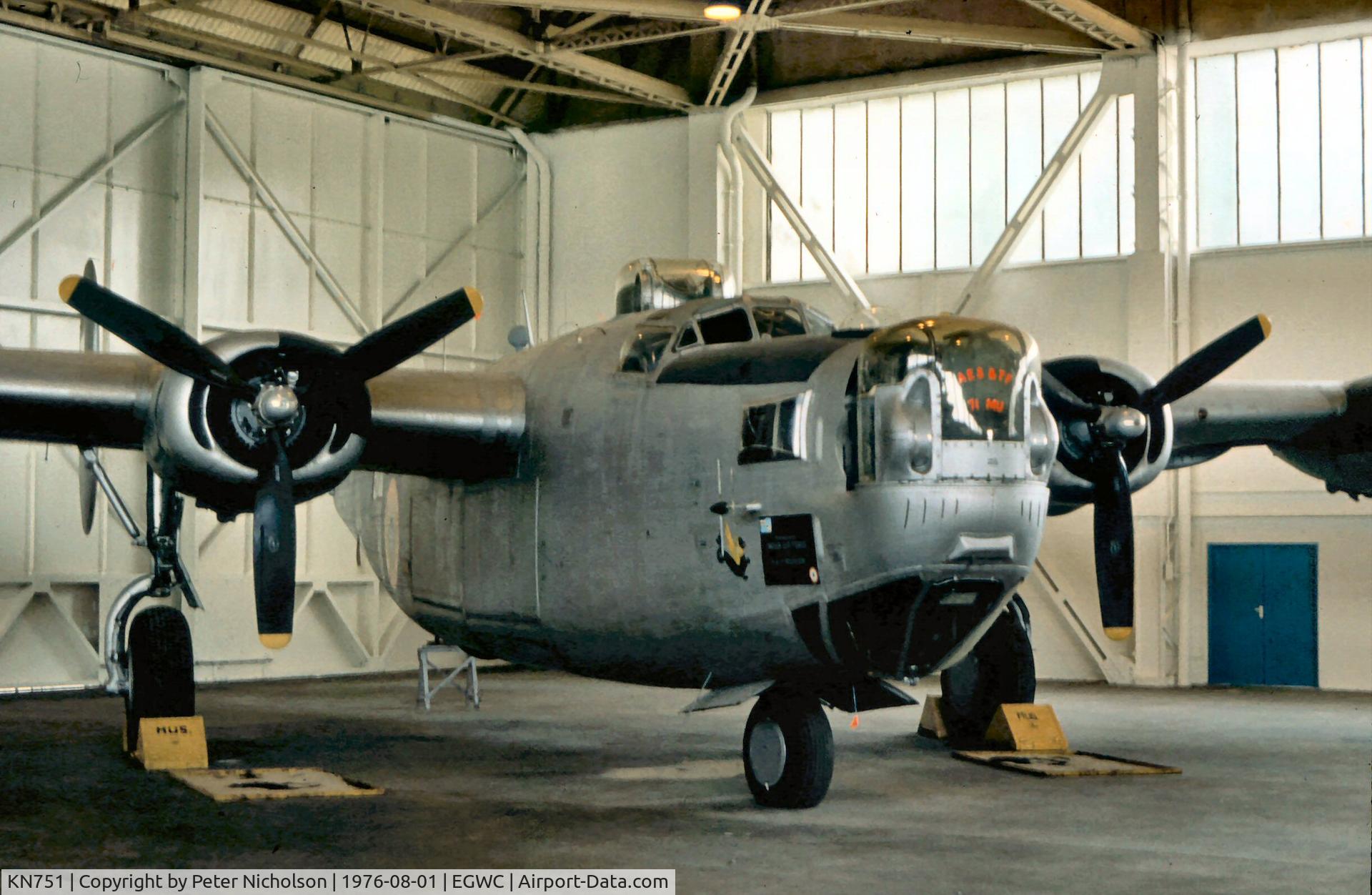 KN751, Consolidated B-24 Liberator C/N 6707L, Now at Hendon, in the Summer of 1976 this ex-Indian Air Force Liberator HE 807 of 6 Squadron was displayed at Cosford.