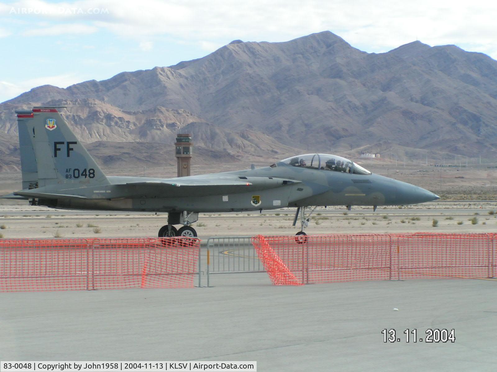 83-0048, 1983 McDonnell Douglas F-15D Eagle C/N 0886/D047, F15 taxying back.....I LOVE the mountains in the background at Nellis!!!