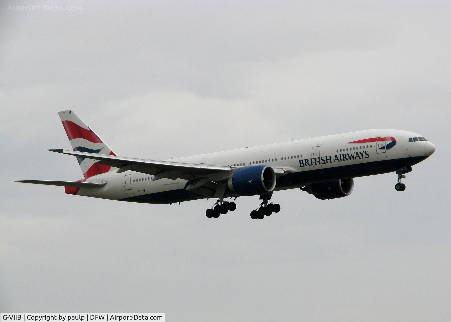 G-VIIB, 1997 Boeing 777-236 C/N 27484, Landing on 18R after a long flight from London Heathrow.
