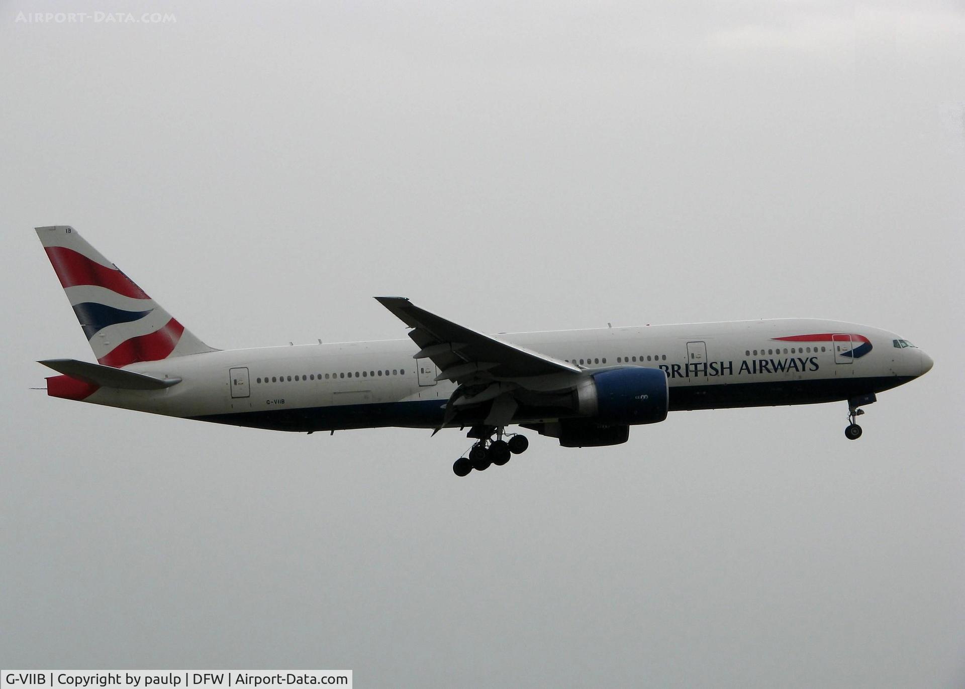 G-VIIB, 1997 Boeing 777-236 C/N 27484, Landing on 18R from London Heathrow. A nasty, rainy day at DFW!
