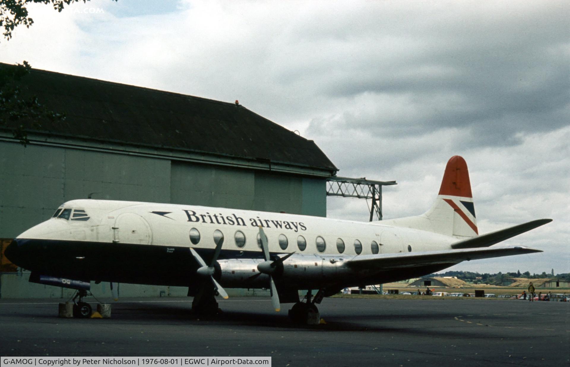 G-AMOG, 1953 Vickers Viscount 701 C/N 7, Now displayed at East Fortune, this former British Airways Viscount was displayed at Cosford in the Summer of 1976.