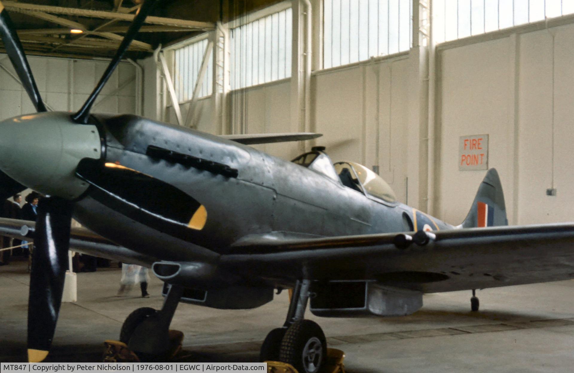 MT847, Supermarine 379 Spitfire FR.XIVe C/N 6S/643779, Spitfire FR.XIVe on display at Cosford in the Summer of 1976.
