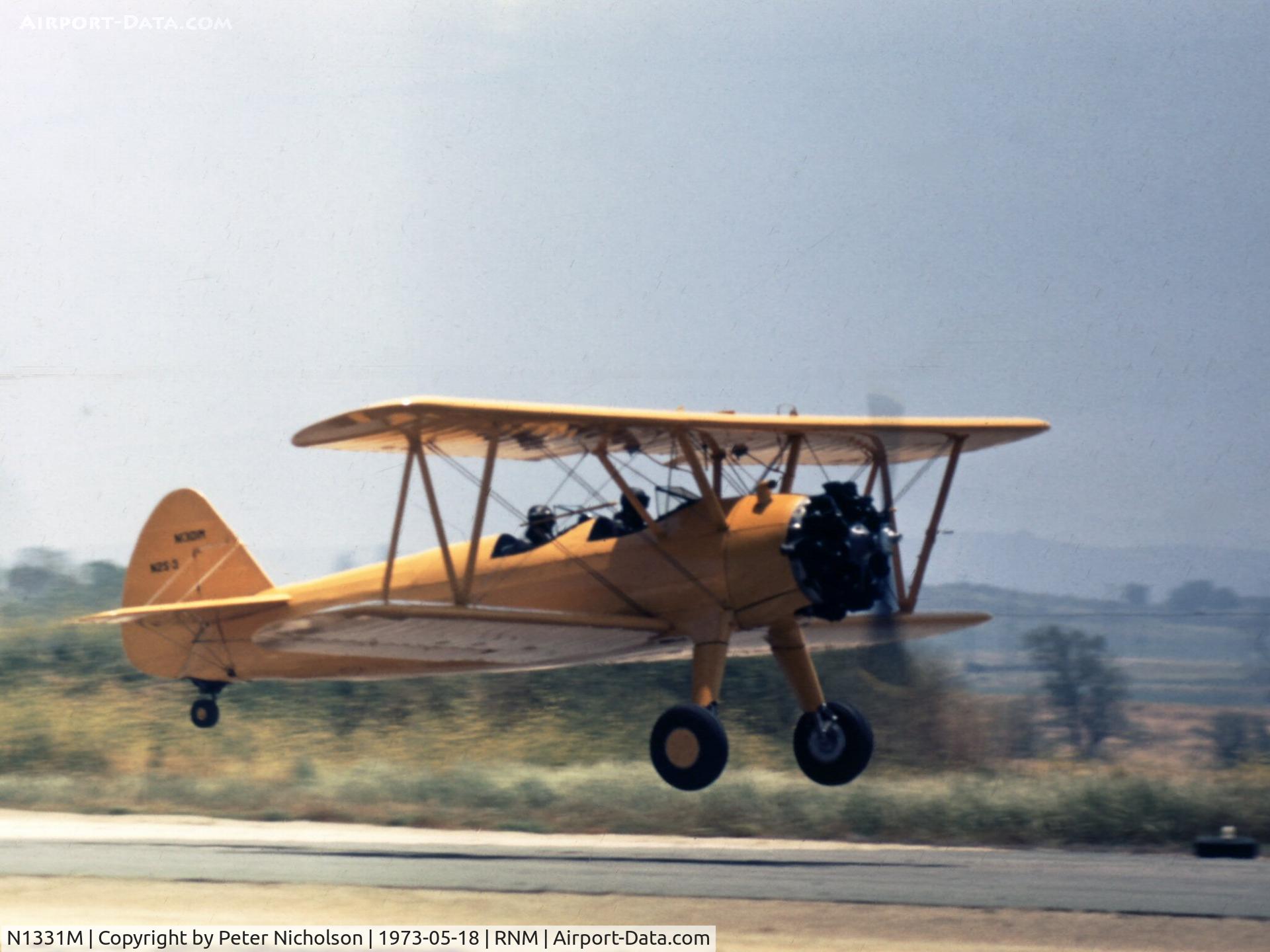 N1331M, Boeing A75N1(PT17) C/N 758684, N2S-5 Kaydet ex Bu43590 as seen at Ramona in May 1973.