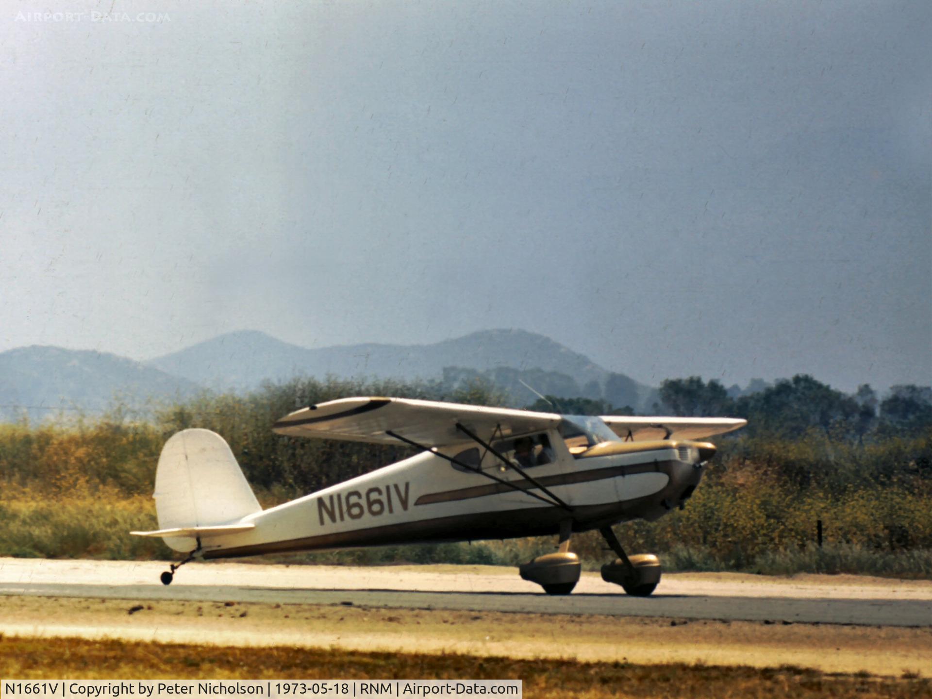 N1661V, 1947 Cessna 140 C/N 13833, Cessna 140 as seen at Ramona in May 1973.