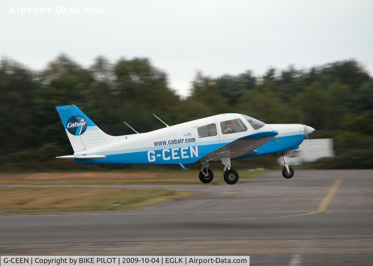G-CEEN, 1990 Piper PA-28-161 Cadet C/N 2841293, CLIMB OUT RWY 25