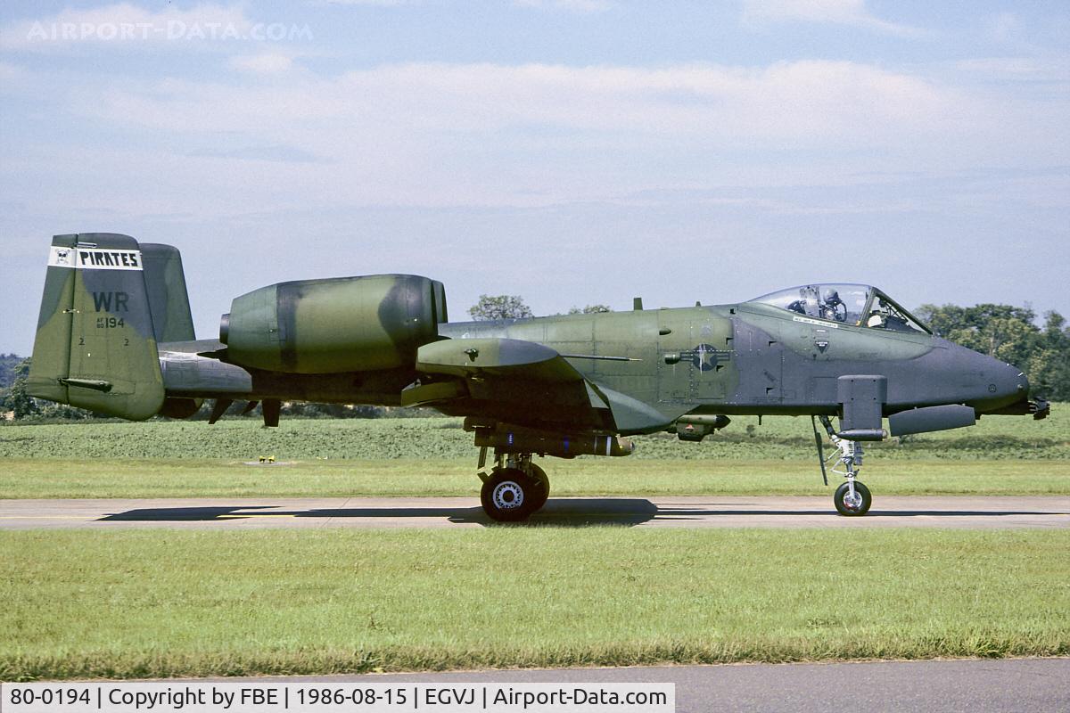 80-0194, 1980 Fairchild Republic A-10A Thunderbolt II C/N A10-0544, taxying to the active