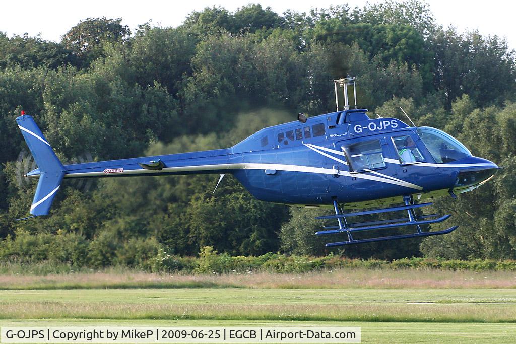 G-OJPS, 1974 Bell 206B JetRanger II C/N 1484, 35 year old Jet Ranger setting down at Barton.