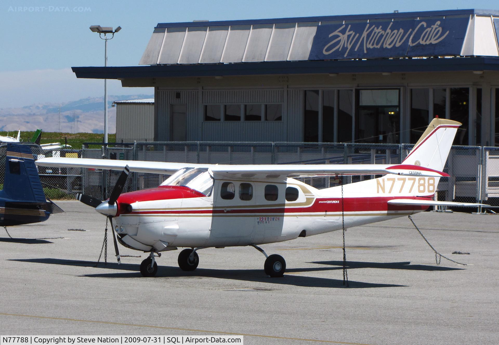 N77788, 1979 Cessna P210N Pressurised Centurion C/N P21000345, 1979 Cessna P210N in from Van Nuys on visitor's ramp
