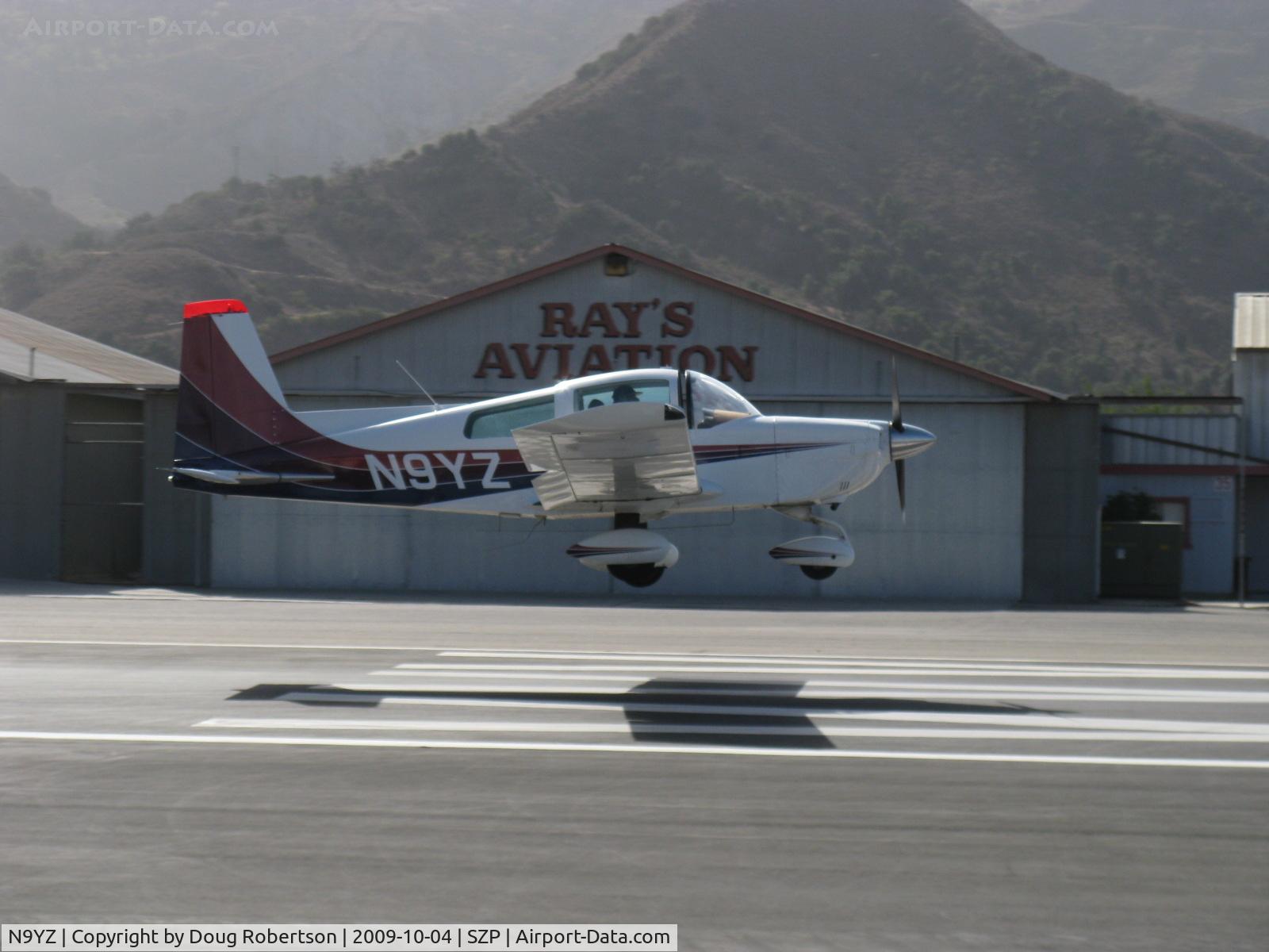 N9YZ, 1975 Grumman American AA-5A Cheetah C/N AA5-0822, 1975 Grumman American AA-5 CHEETAH, Lycoming O-320 150 Hp, arriving from CMA to give Young Eagles rides, near touchdown Rwy 22