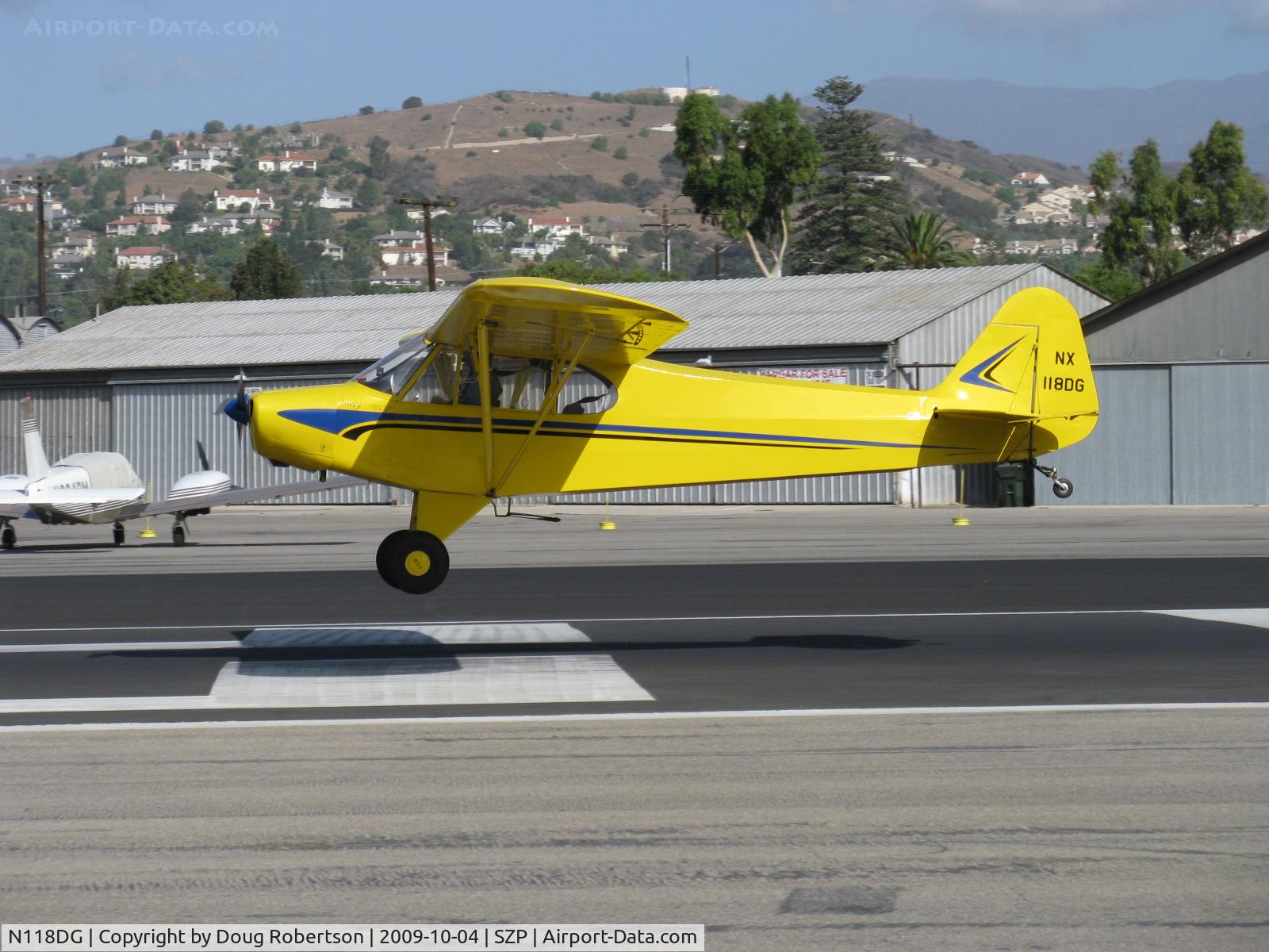N118DG, 2008 Piper PA-18 Replica C/N 001, 2008 Ganzer XPA18, Continental O-200-A 100 Hp, near touchdown Rwy 22