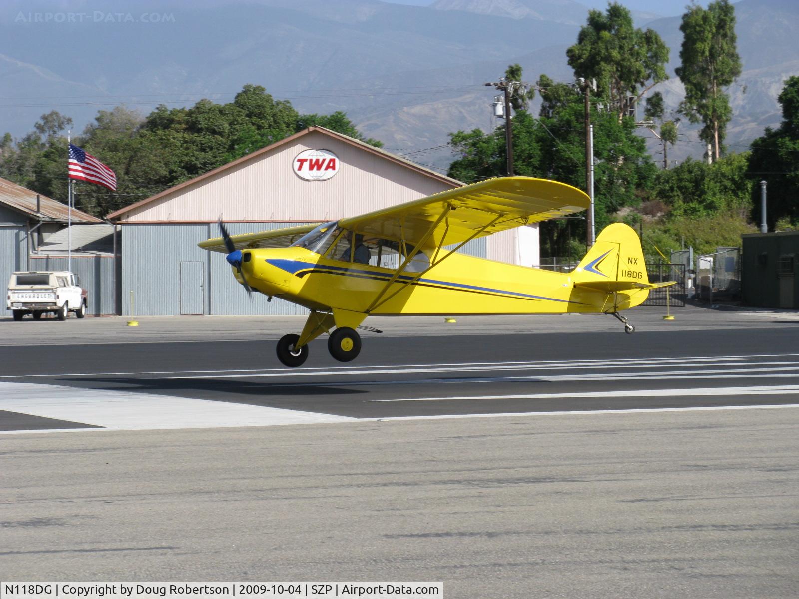 N118DG, 2008 Piper PA-18 Replica C/N 001, 2008 Ganzer XPA, Continental O-200-A 100 Hp, near touchdown Rwy 22